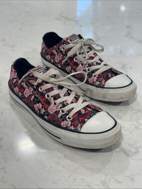 Converse Floral Low-Top Sneakers - Red/Pink/Green - Womens Size 7